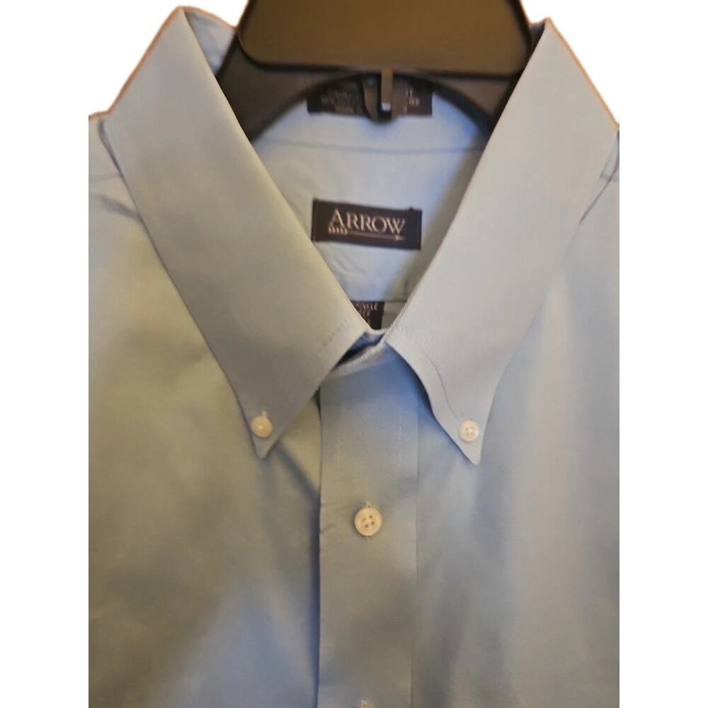 Arrow Fairfield Pinpoint Shirt Men's Sz 17 1/2 34/35 XL Light Blue Button Down